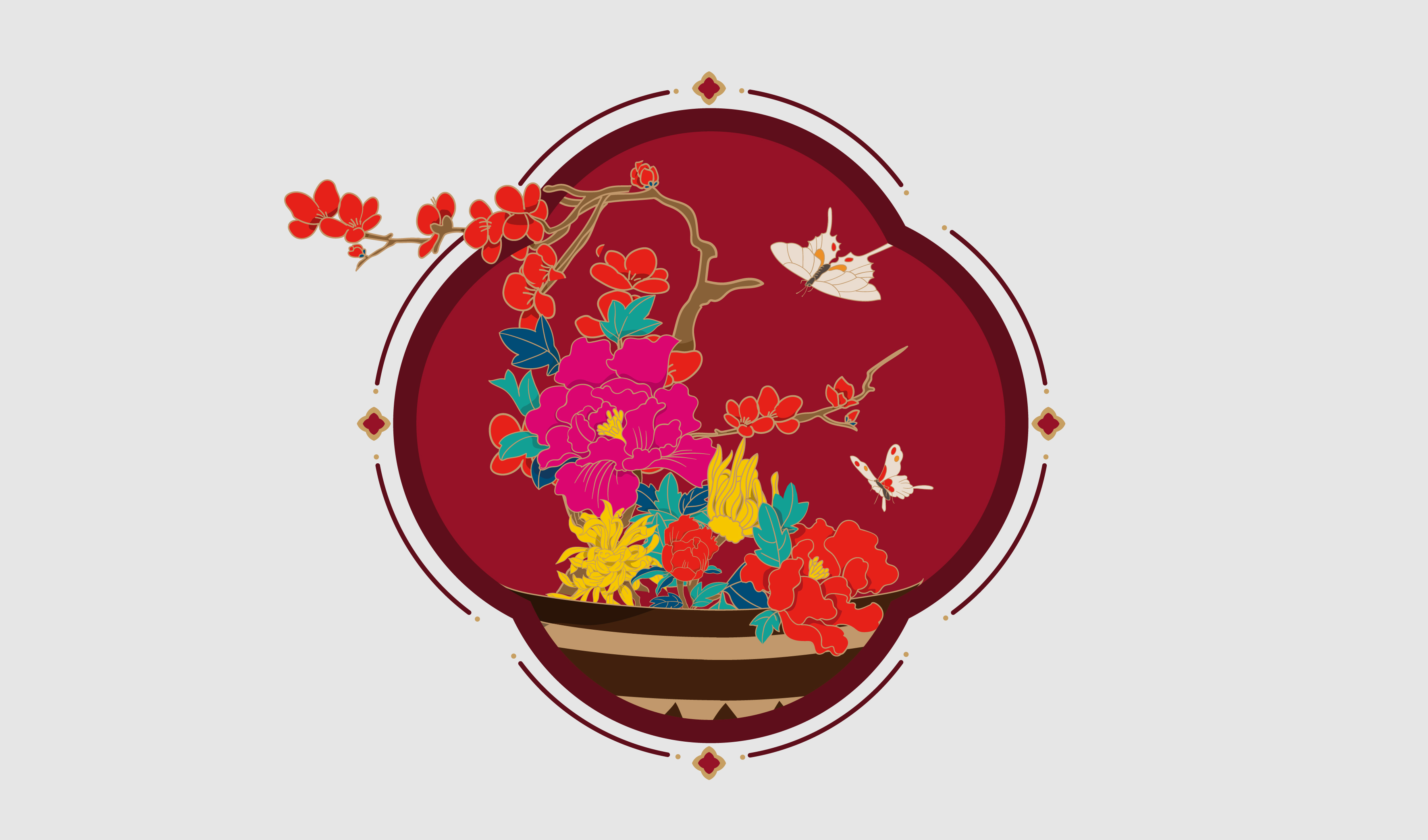 传统吉祥植物 装饰插画 梅花 牡丹 菊花 矢量图